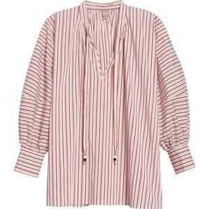 Boss Bateco Striped Pullover Neck Tie Tunic Oversized Cotton Boxy Top NWT 14